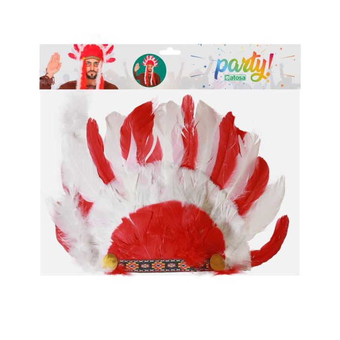 Penacho Plumas Indio Rojo Blanco Hombre Adulto Accesorio 1 Penacho Plumas Indio Rojo Blanco Hombre Adulto Accesorio 1