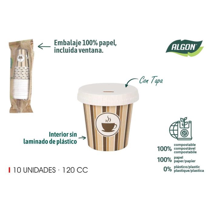 Algon Set 10 Vasos Cartón para Café con Tapa 120cc (20 Unidades) Algon Set 10 Vasos Cartón para Café con Tapa 120cc (20 Unidades)