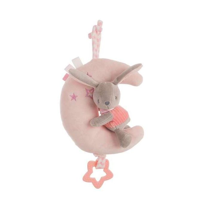Luna caja de musica conejo rosa terciopelo 25 cm Luna caja de musica conejo rosa terciopelo 25 cm