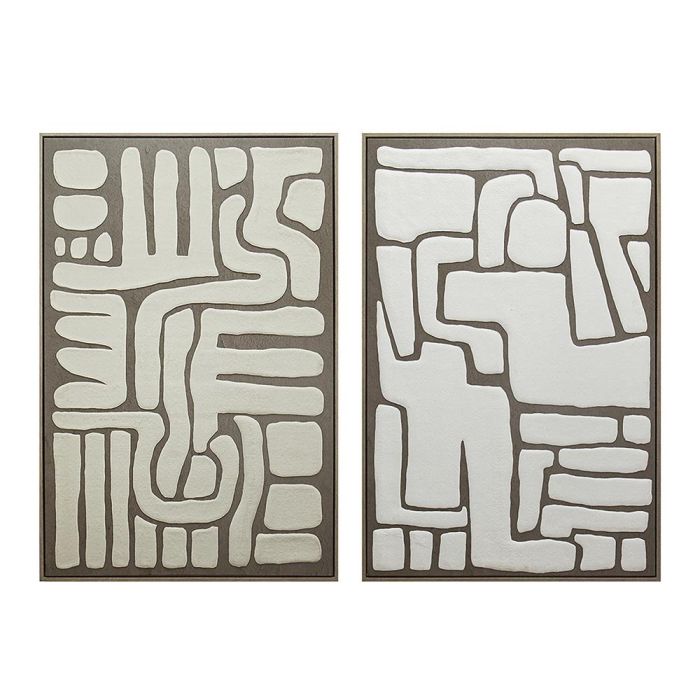 DKD Home Decor Cuadro Decorativo Abstracto Scandi Blanco Beige 90x60x3 cm, de Lienzo y PS, Juego de 2 Unidades DKD Home Decor Cuadro Decorativo Abstracto Scandi Blanco Beige 90x60x3 cm, de Lienzo y PS, Juego de 2 Unidades