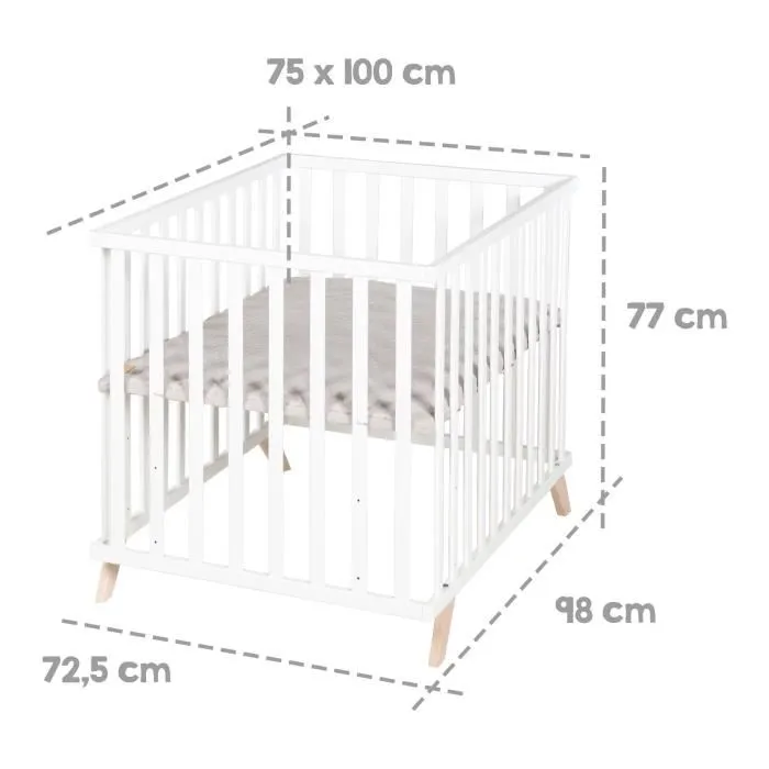 Roba ROB4005317333557 Parque Infantil 75 x 100 cm Gris con Alfombra de Juegos 'Lil Planet' Madera Lacada en Blanco 2