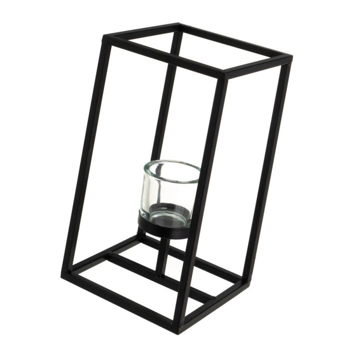 Set de Portavelas Negro Cristal Hierro 14 x 14 x 25 cm (2 Unidades) 1