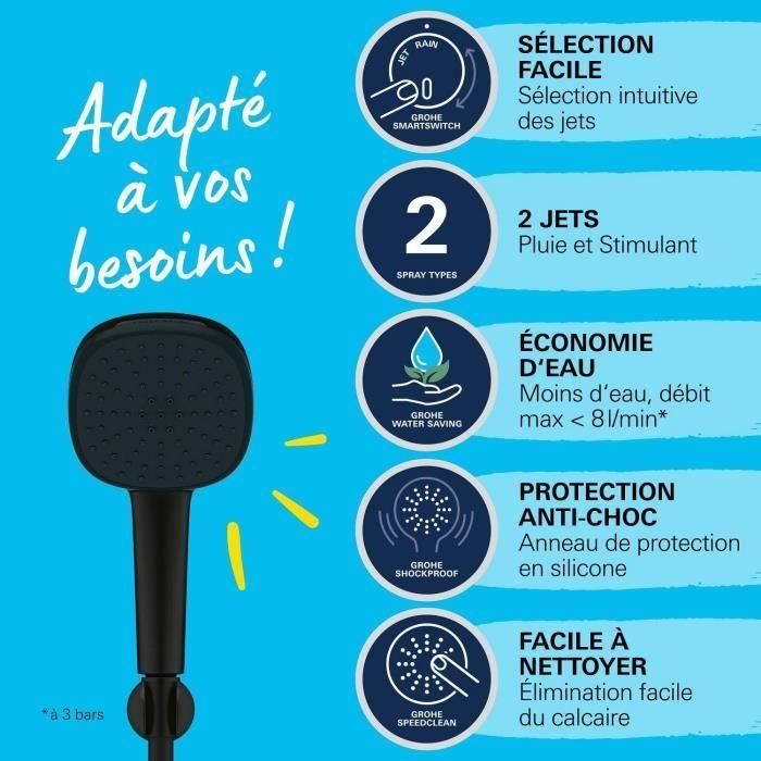 Set de ducha con rociador de 2 chorros, soporte y flexo - GROHE Vitalio Comfort 110 263992431 - Fácil selección - Ahorro de agua 2 Set de ducha con rociador de 2 chorros, soporte y flexo - GROHE Vitalio Comfort 110 263992431 - Fácil selección - Ahorro de agua 2