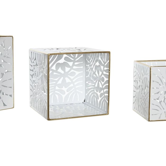 Macetero Tropical DKD Home Decor Blanco Dorado 15 x 15 x 15 cm Set de 3 2