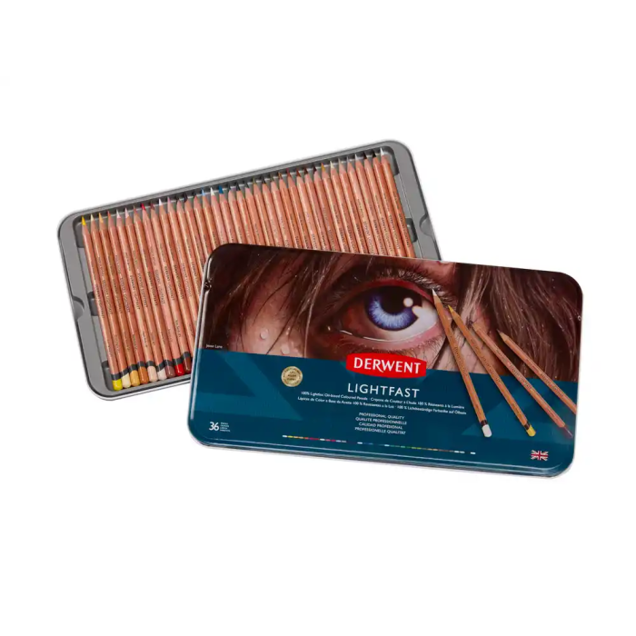 Derwent Lightfast Lápices de Colores Resistente a la Luz Caja Metálica 36 Colores Surtidos 1