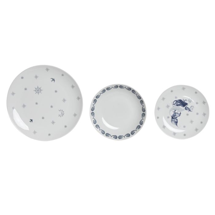 DKD Home Decor Vajilla Colección Atlántico Porcelana Azul Blanco Set de 18 Piezas Apta para Microondas y Lavavajillas