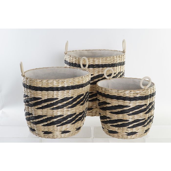 Cesta Colonial DKD Home Decor Natural Negro 38 x 36 x 38 cm Set de 3 2