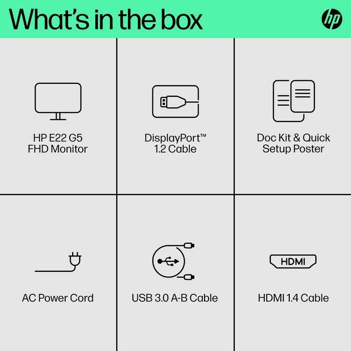 HP Monitor E22 G5 / 21,5" / FHD / HDMI-DisplayPort-USB(A)-USB(B) / Regulable Altura 11