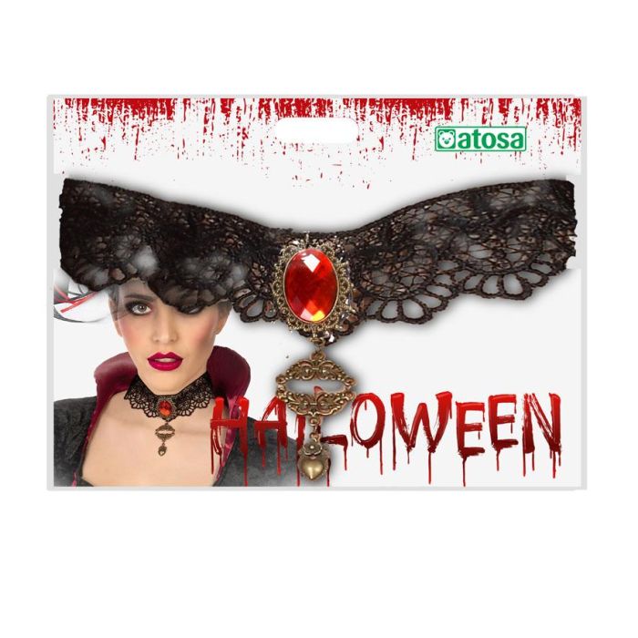 Collar Halloween Carnaval Encaje Negro Gema Roja Victoriano Gótico para Mujer Adulto 1