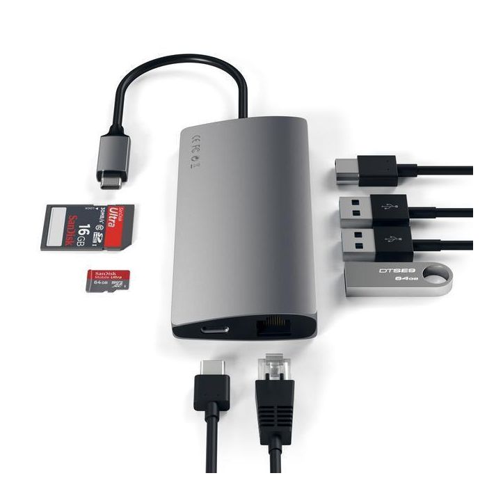 Satechi V2 Adaptador Multi-Puerto USB-C con Ethernet Gigabit, HDMI 4K, Lector Micro SD, Carga PD 49W - Aluminio para MacBook Pro 3