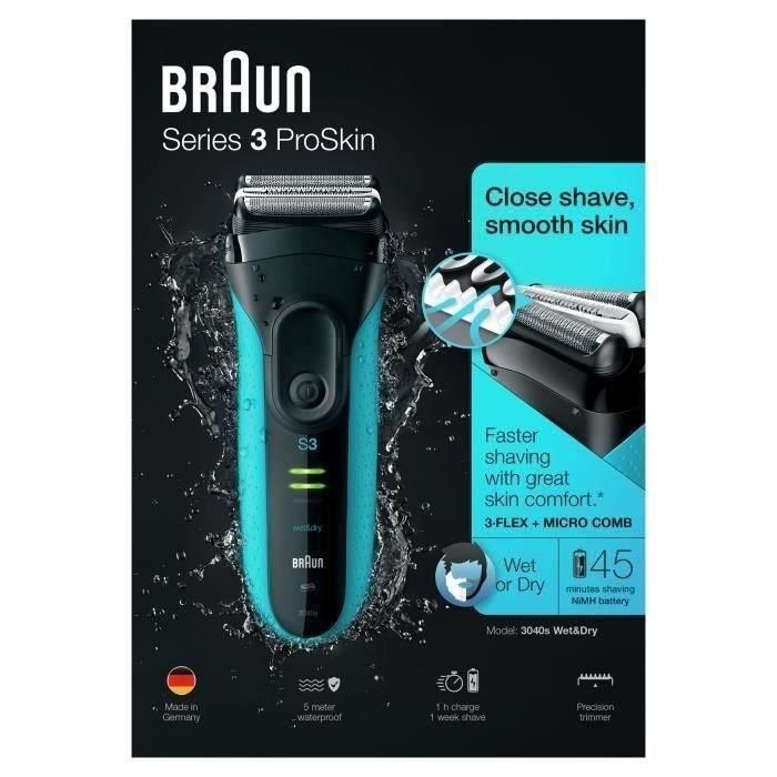 Braun 3040s Afeitadora Eléctrica Recargable Húmeda y Seca Series 3 ProSkin con MicroGrip para Afeitado Rápido y Suave Azul 5 Braun 3040s Afeitadora Eléctrica Recargable Húmeda y Seca Series 3 ProSkin con MicroGrip para Afeitado Rápido y Suave Azul 5
