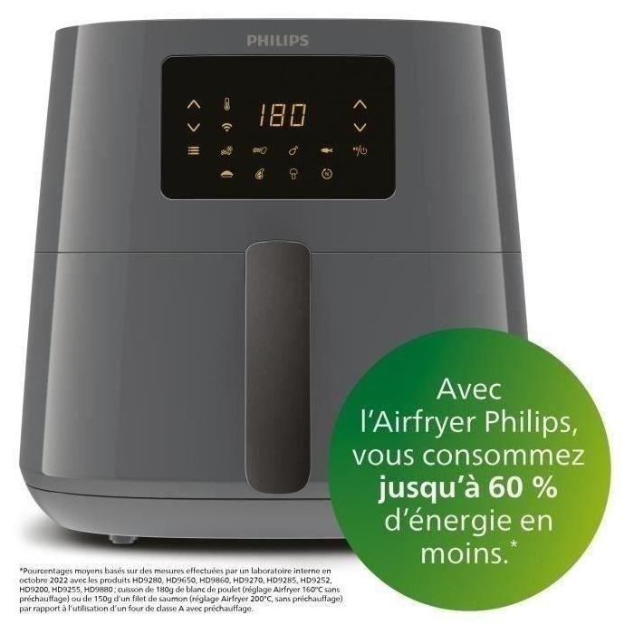 Philips Airfryer Essential XL Digital HD9280/60, freidora libre de aceite, 1.2 kg, tecnología de aire rápido, 7 preajustes, gris 1