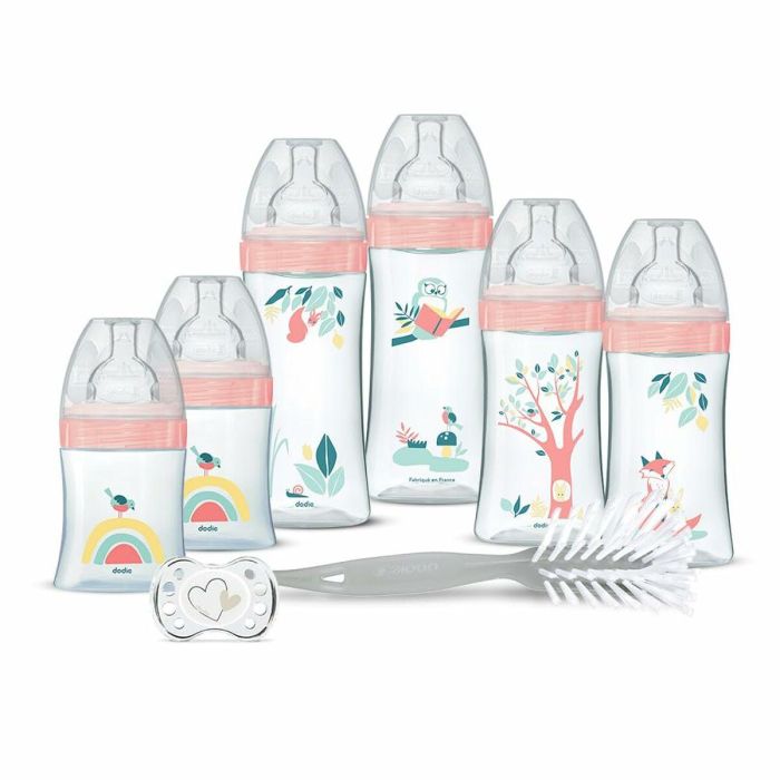 Dodie DOD3700763512020 Kit de Parto - 6 Biberones Anticólicos Tetinas Planas, Chupete Anatómico 0-2M y Cepillo, Sin BPA, Verde