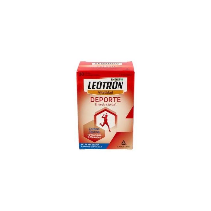 Leotron Deporte 20 Sobres Bucodispersables - Energía Rápida con Cafeína, Taurina, 10 Vitaminas y 4 Minerales - Sabor Naranja, sin agua