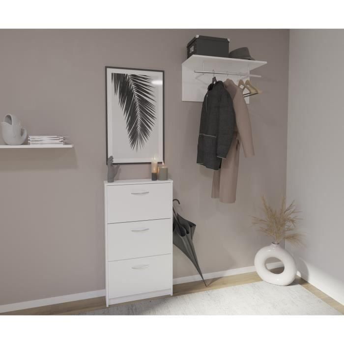 FMD 4029494118028 Zapatero Decoración Blanca 3 Solapas para 6 Pares - L58,5 x H104,5 x P17 cm - Fabricado en Alemania 3