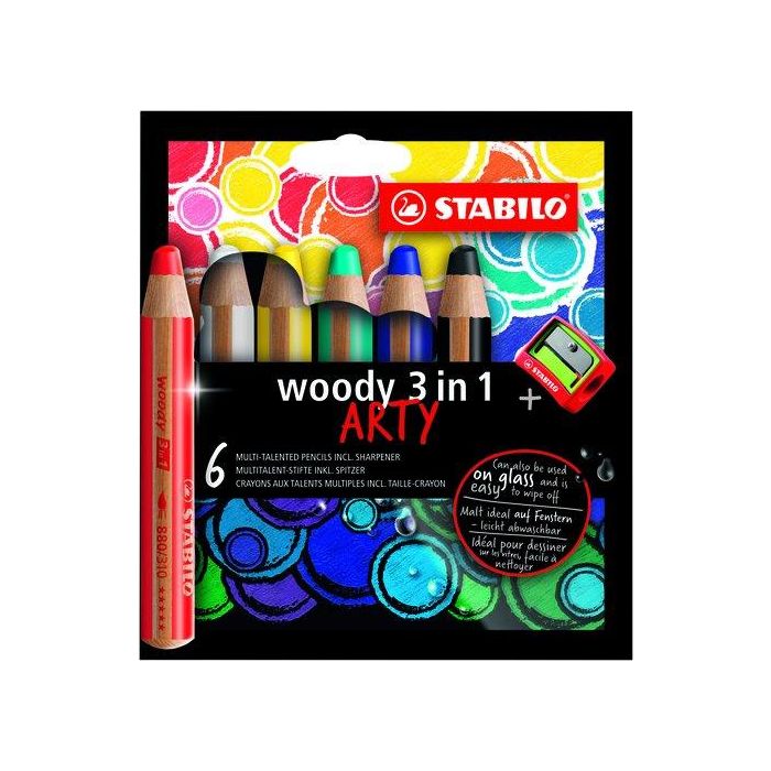 Lapices De Colores Stabilo Woody 880 3 En 1 Arty Line Estuche De 6 (Incluye Sacapuntas)