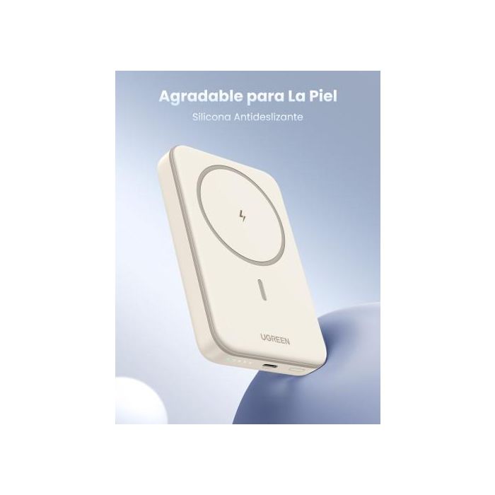 UGREEN 25208 Batería Externa 10000 mAh Cargador Inalámbrico Beige para iPhone 12-15 Series, Carga Rápida PD 20W