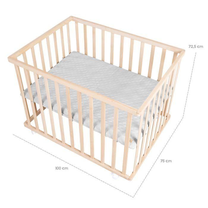 Parque infantil ROBA - 75 x 100 cm - Gris - Incluye colchoneta 'Roba Style' - Ruedas - Madera natural 4 Parque infantil ROBA - 75 x 100 cm - Gris - Incluye colchoneta 'Roba Style' - Ruedas - Madera natural 4