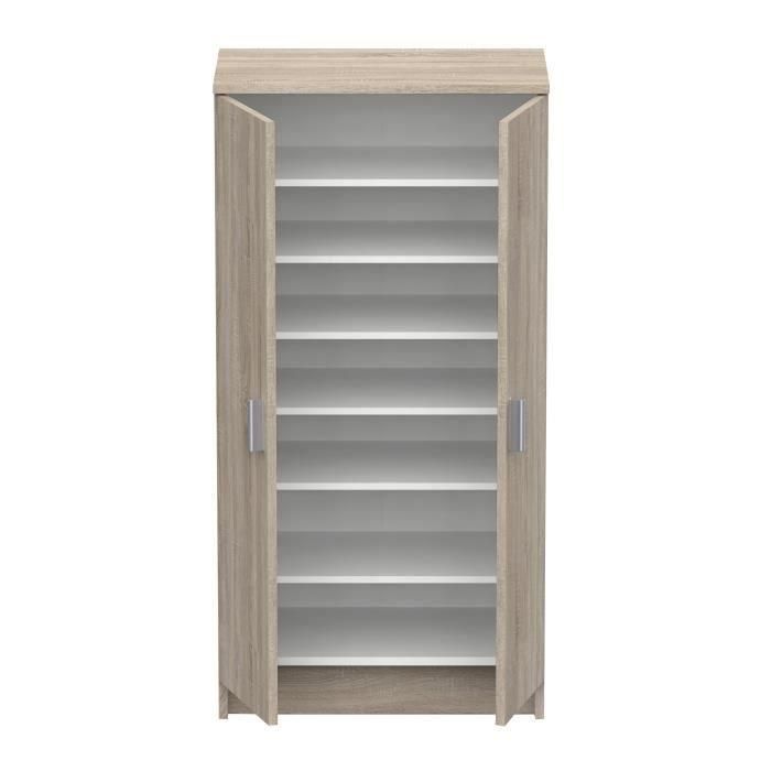 ZAPATAS Zapatero de estilo moderno en roble cepillado y blanco perla - L 54,6 cm 2 ZAPATAS Zapatero de estilo moderno en roble cepillado y blanco perla - L 54,6 cm 2