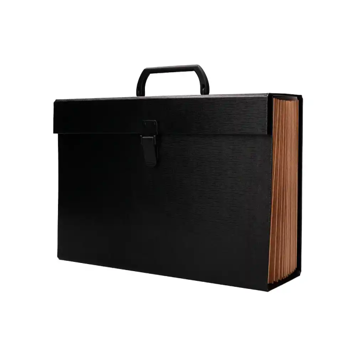 Liderpapel Maletín Clasificadora con Fuelle y Asa, 19 Departamentos, Cartón Forrado, Negro, 390x255x120 mm 2