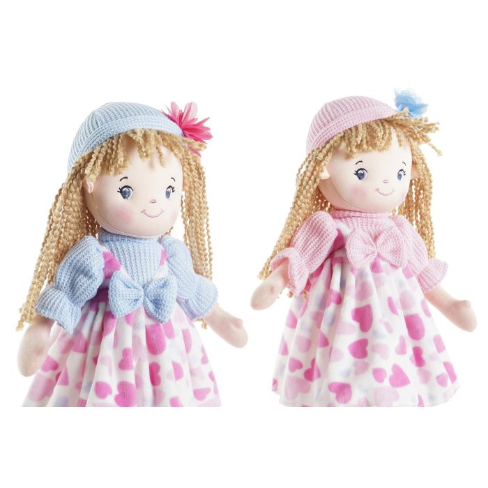 DKD Home Decor Muñeca Niña Rosa Azul 13 x 40 x 20 cm 1