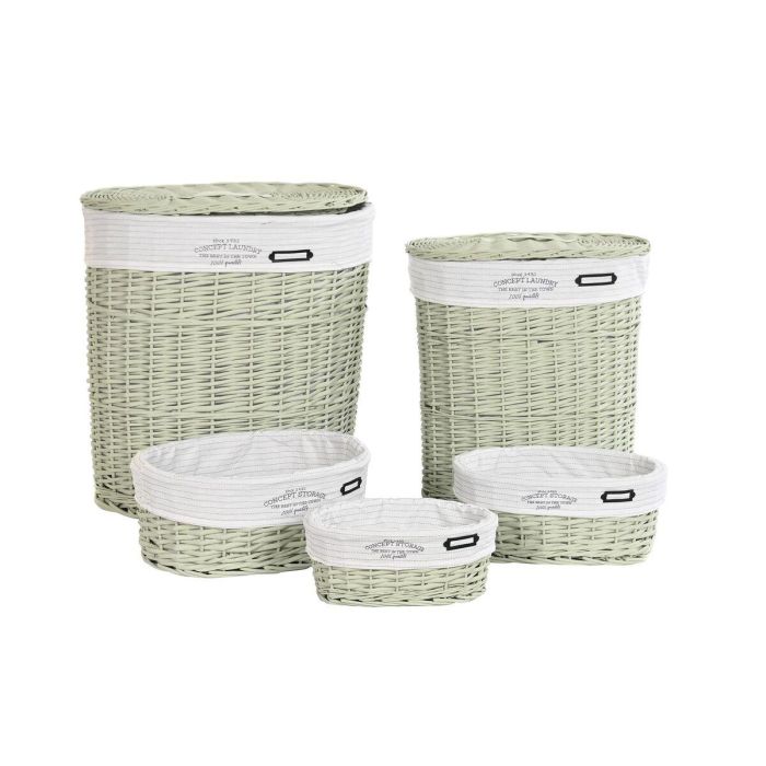 DKD Home Decor Cesta de Ropa Básicos Verde Mimbre y Poliéster Set de 5 - 37x56x51 cm DKD Home Decor Cesta de Ropa Básicos Verde Mimbre y Poliéster Set de 5 - 37x56x51 cm