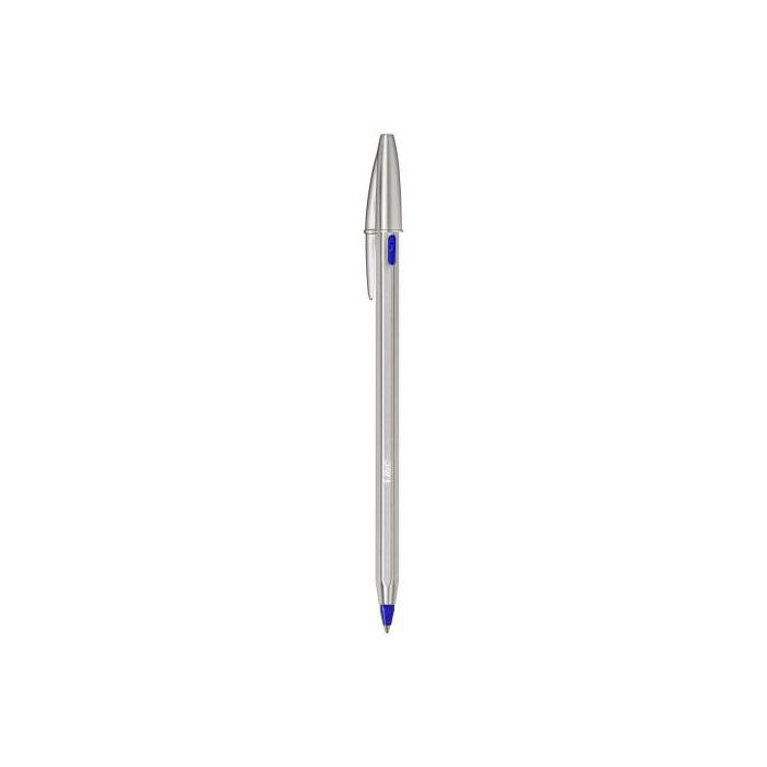 Boligrafo Bic Cristal Renew Cuerpo En Aluminio Mate Tinta Azul + 2 Recambios En Caja De Carton