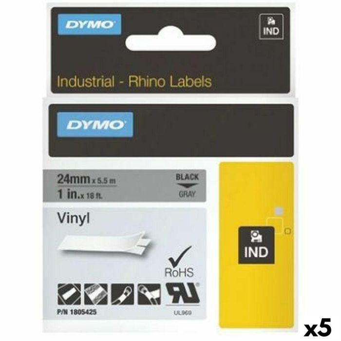 Cinta Laminada para Rotuladoras Rhino Dymo ID1-12 12 x 5,5 mm Negro Blanco Vinilo Autoadhesivas (5 Unidades)