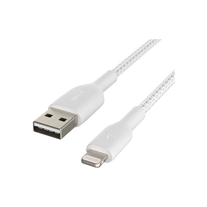Belkin Cable Lightning a USB-A Trenzado Boost Charge CAA002BT1MWH - 1m Blanco - Certificado MFi