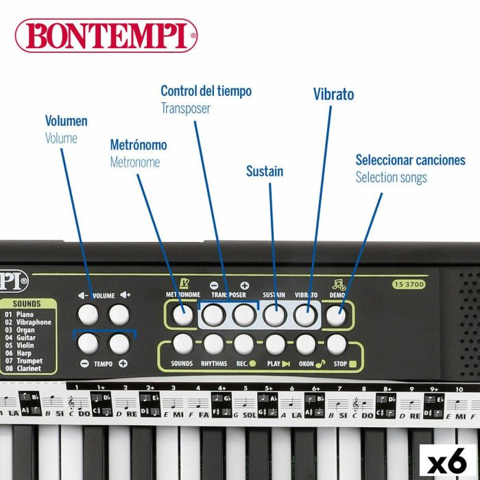 Teclado 37 Teclas Bontempi 42 x 4 x 15 cm (6 Unidades) 15 Teclado 37 Teclas Bontempi 42 x 4 x 15 cm (6 Unidades) 15