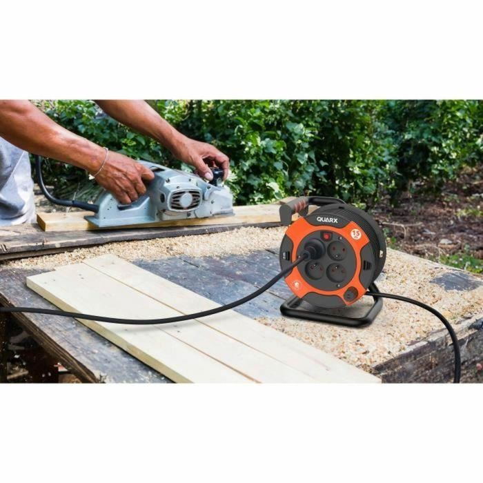 Quarx QUA1719190980885 Enrollador de Cable Bricolaje 15 m, H05VV-F 3G1,5 mm², Disyuntor Térmico