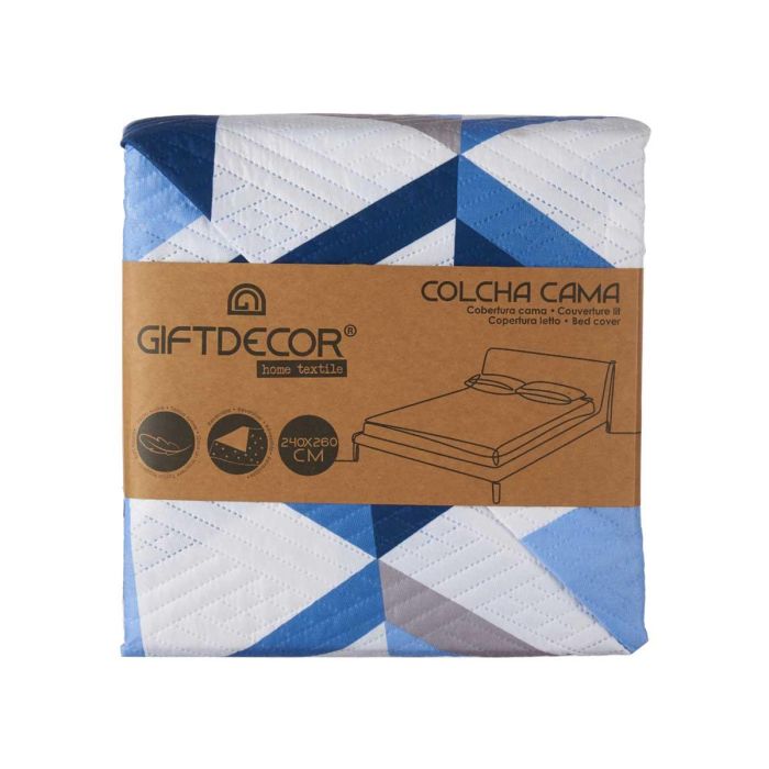 Colcha Cama Reversible 240X260 Triangulos Azules Giftdecor (6 Unidades) 2 Colcha Cama Reversible 240X260 Triangulos Azules Giftdecor (6 Unidades) 2