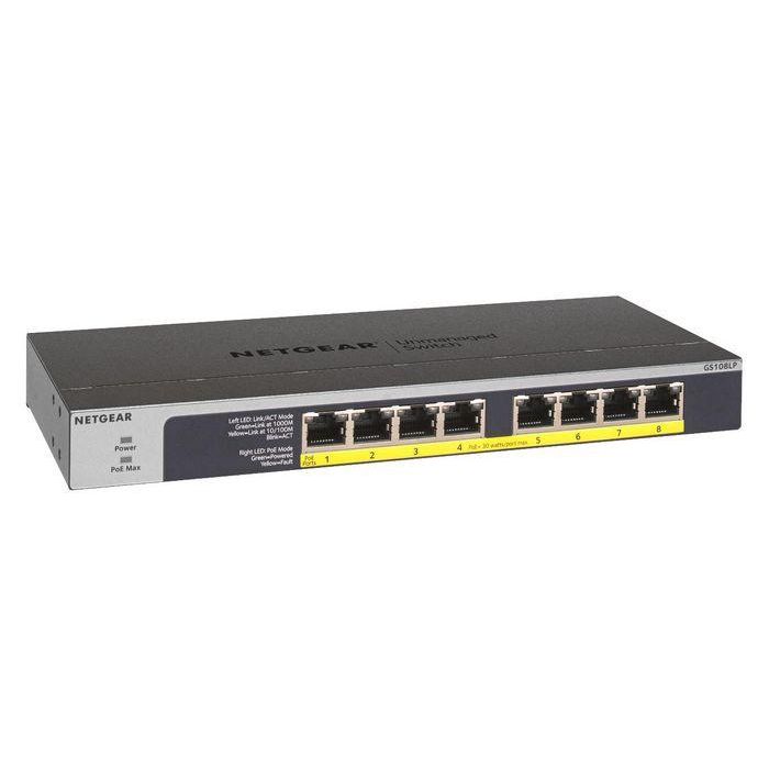 Netgear 8x 10/100/1000Mbps Gigabit Ethernet, 8 PoE+ ports, up to 30W per port, 60W Budget, 0.6kg, Fanless 2 Netgear 8x 10/100/1000Mbps Gigabit Ethernet, 8 PoE+ ports, up to 30W per port, 60W Budget, 0.6kg, Fanless 2