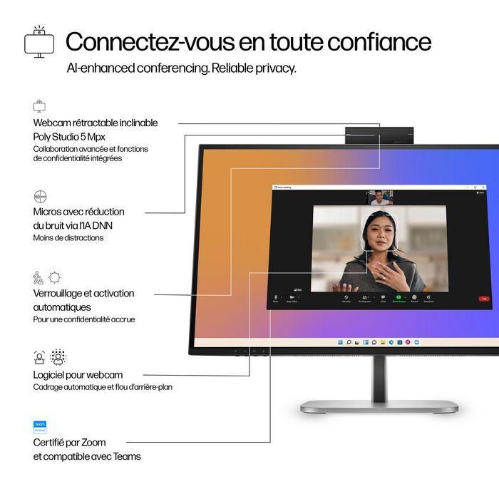 HP 527pm Monitor de Conferencia Series 5 Pro 27 Pulgadas QHD USB-C con IA Avanzada para Reuniones sin Distracciones y Colaboración Óptima Libre de PVC 11