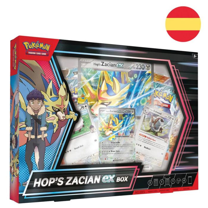 Pokemon Juego de Cartas - Blíster Zacian Ex: 4 Paquetes de Refuerzo, Cartas Promoción y Código para JCC Pokémon Live Español