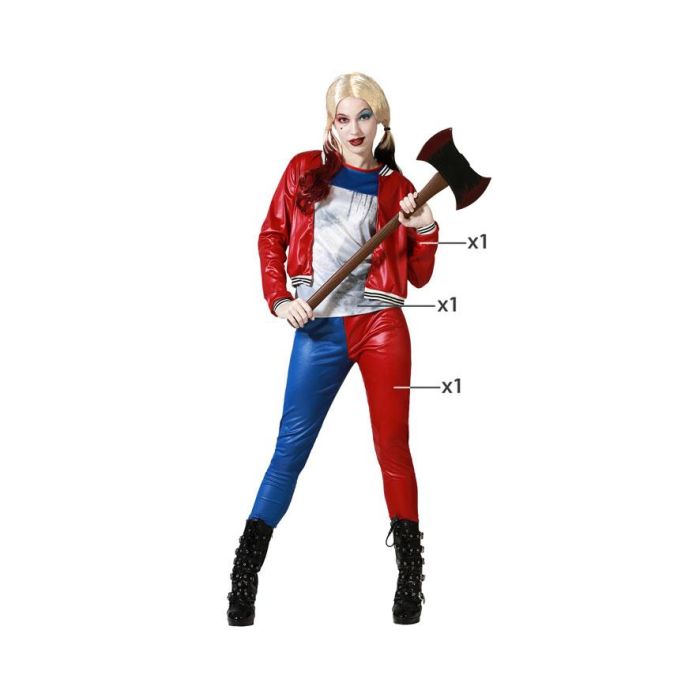 Disfraz Arlequina Adulta Mujer Tipo Superhéroe, Conjunto Chaqueta y Pantalón Azul, Rojo y Blanco, para Carnaval y Fiestas Talla XS-S Disfraz Arlequina Adulta Mujer Tipo Superhéroe, Conjunto Chaqueta y Pantalón Azul, Rojo y Blanco, para Carnaval y Fiestas Talla XS-S