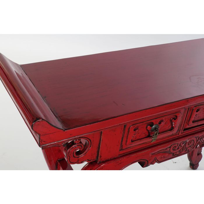 DKD Home Decor Consola Oriental de Olmo y Metal Color Rojo con 3 Cajones Mueble Auxiliar 135 cm Ancho x 89 cm Alto x 37 cm Fondo 1