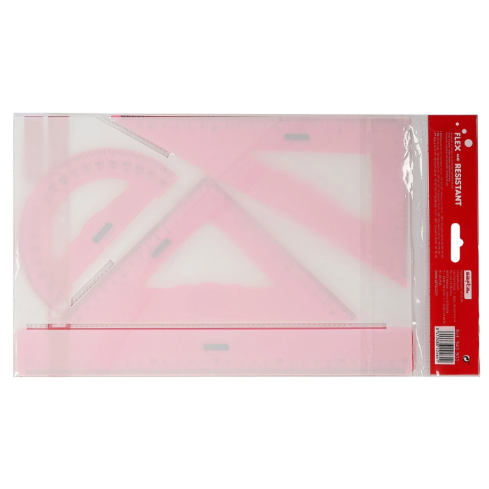 Safta Juego de Reglas Flexible Escuadra Cartabón con 3 Colores 3