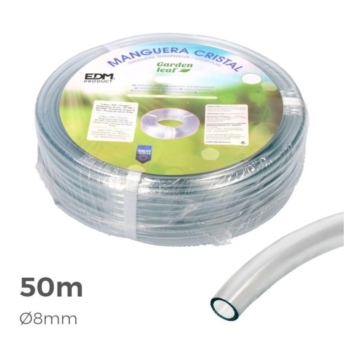 Edm Manguera Cristal 8 mm Transparente Flexible PVC 50 metros