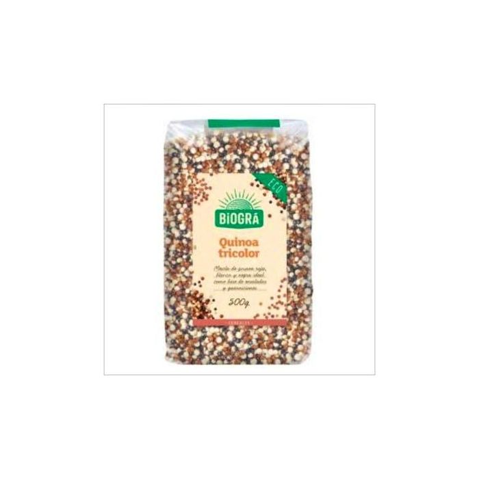 BIOGRA Quinoa Tricolor Ecológica 500g. Ideal Ensaladas y Guarniciones, Fuente Proteínas y Fibra, Vegan