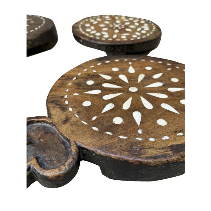DKD Home Decor Centro de Mesa Marron Marfil Teca y Hueso Taracea Antiguo Surtido 26 x 26 x 4 cm (2 Unidades) 2