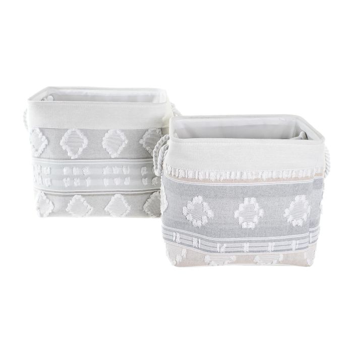 Cesta Boho DKD Home Decor Gris Blanco 35 x 40 x 45 cm Set de 2 1