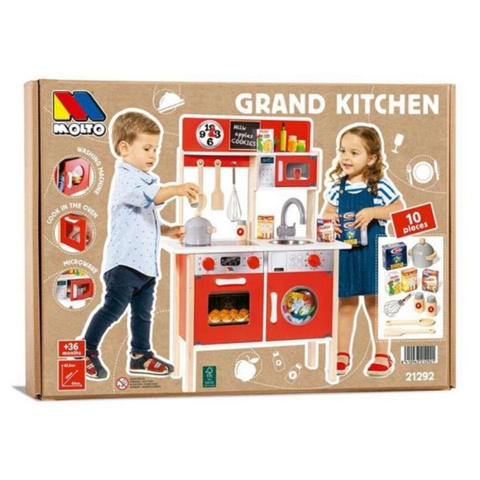 Molto Cocina de madera roja con 10 accesorios, ideal para niños a partir de 1 año (85,5x30x60 cm) 6 Molto Cocina de madera roja con 10 accesorios, ideal para niños a partir de 1 año (85,5x30x60 cm) 6