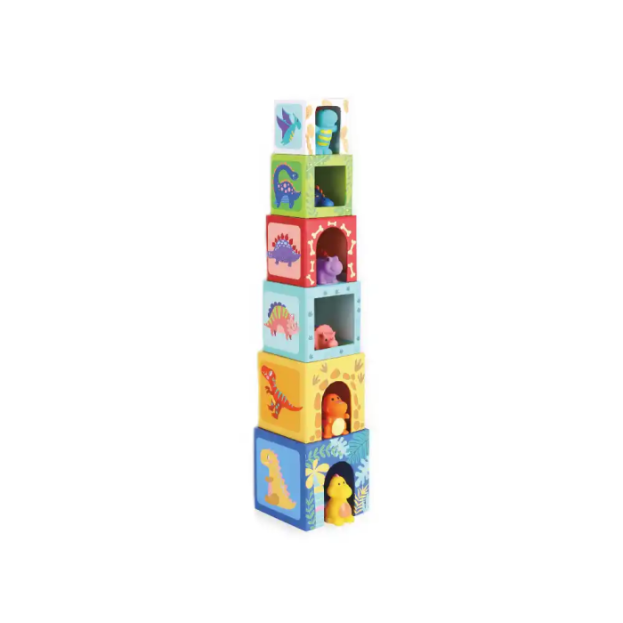 Imaginovo Juego Infantil Cubos Apilables Nidos Dinosaurios +12 meses 12 Piezas 13x13x13cm 1