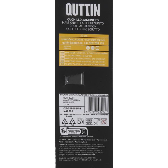 Cuchillo Jamonero Dark 22 cm - Quttin (28 Unidades) 6 Cuchillo Jamonero Dark 22 cm - Quttin (28 Unidades) 6