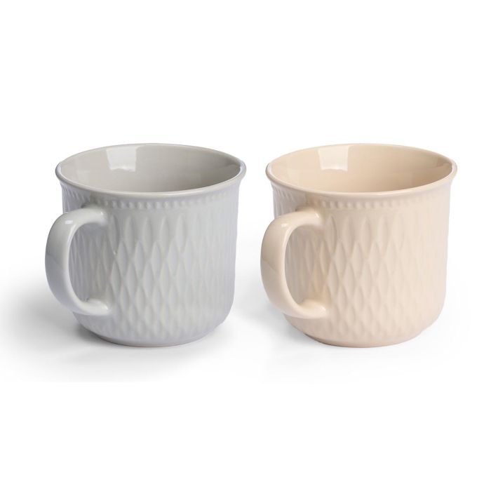 Vessia Tazón de Desayuno Cerámico 450 ml 13.5 x 10.6 x 9.2 cm - 2 Colores Claros: Beige y Gris (Set de 24)