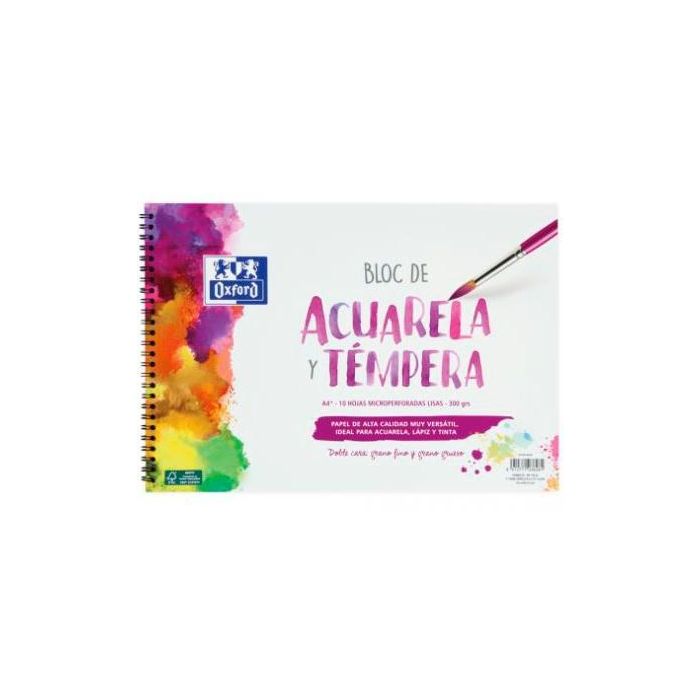 Oxford Bloc Pintura Acuarela Y Témpera 10H 300 gr Espiral A4+ Liso Blanco Oxford Bloc Pintura Acuarela Y Témpera 10H 300 gr Espiral A4+ Liso Blanco