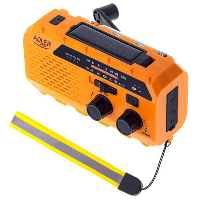 Adler Radio solar con manivela AD 1197, powerbank, linterna, FM, carga USB, 1200 mAh