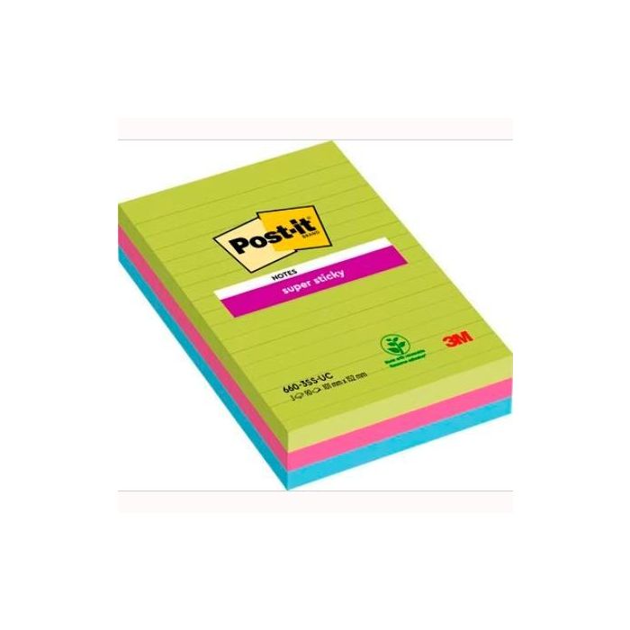 Post-It Bloc Notas Adhesivas Super Sticky Con Líneas 90H Formato Grande 102x152 C-Surtidos Paquete 3 Ud Post-It Bloc Notas Adhesivas Super Sticky Con Líneas 90H Formato Grande 102x152 C-Surtidos Paquete 3 Ud