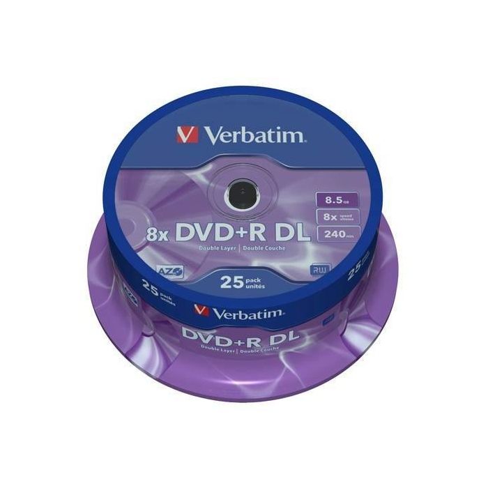 Verbatim DVD+R Doble Capa 8.5GB 8X 25 Pack Spindle Superficie Matt Silver